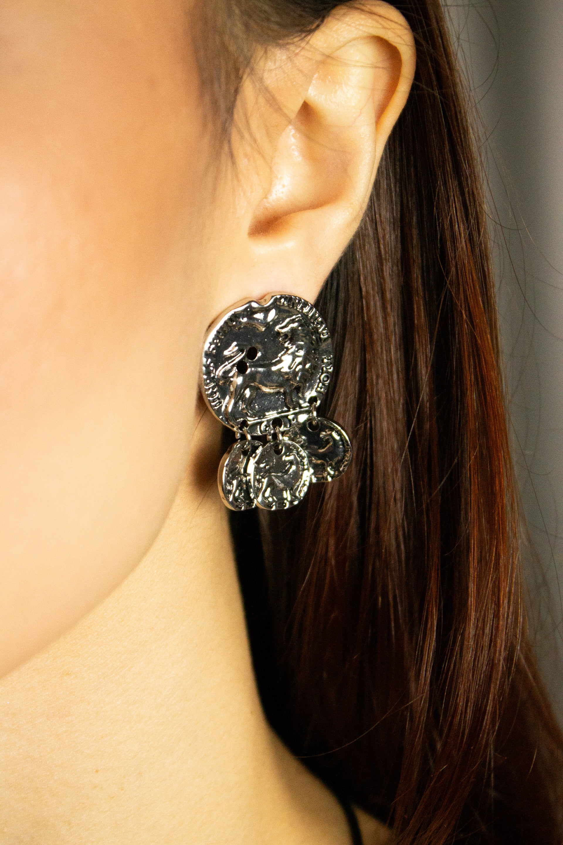 Brinco Moedas Leão - Prata