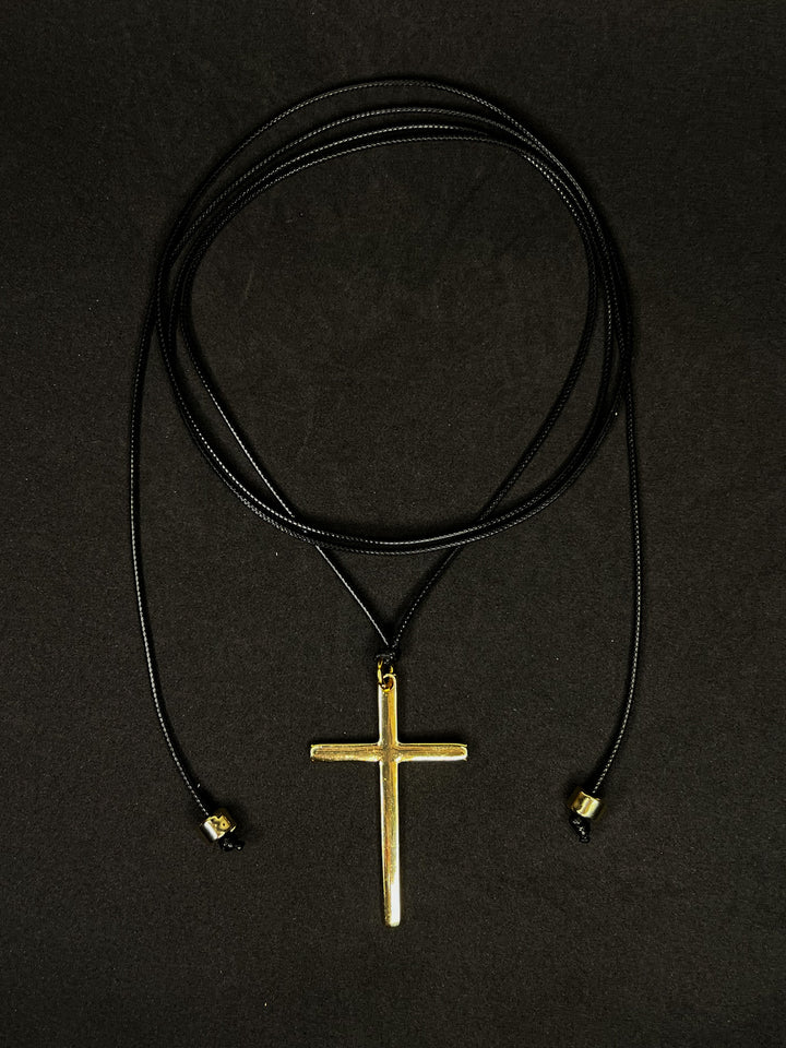 Colar Cruz Fita - Dourado