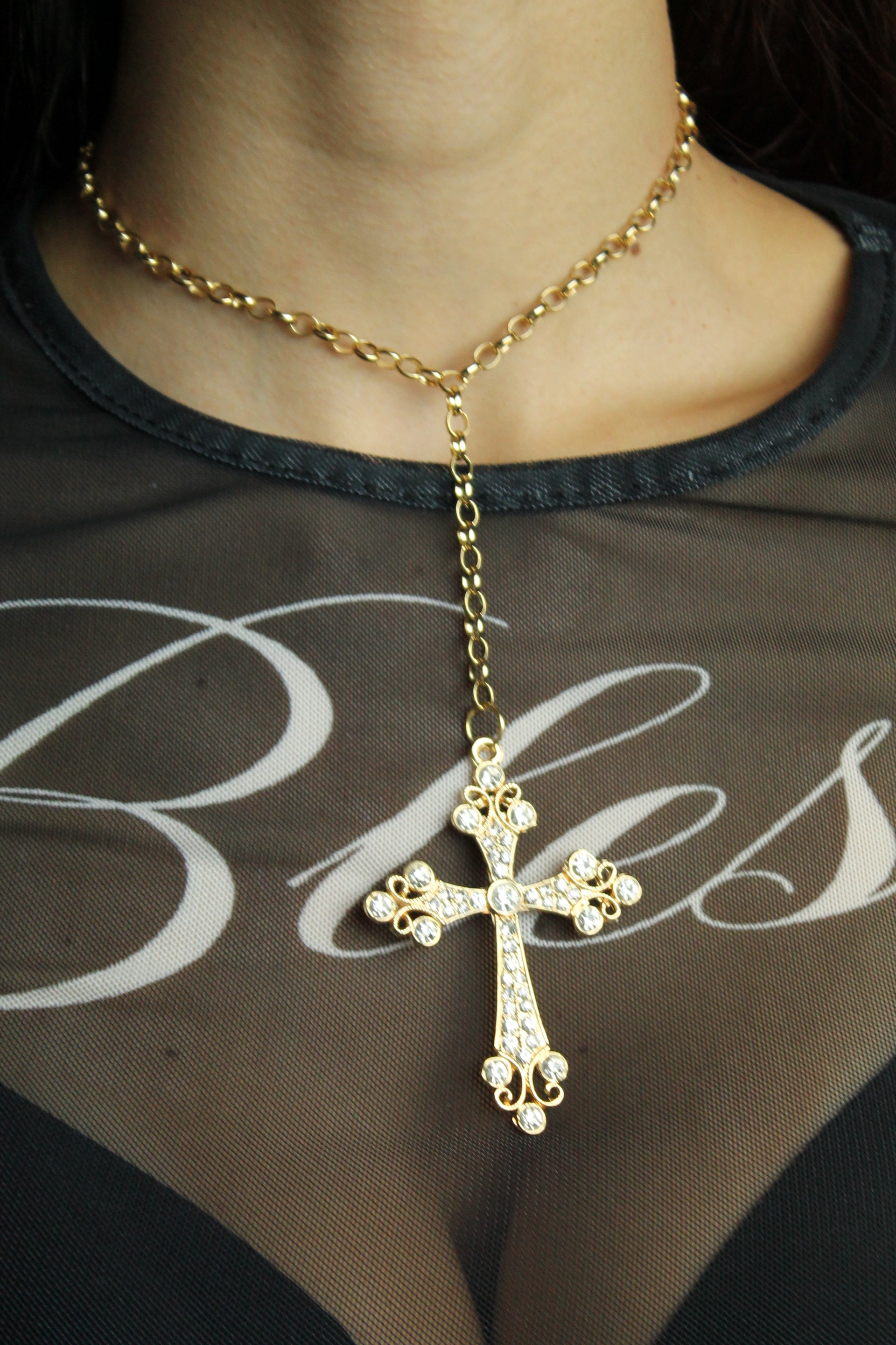 Colar Cruz Trinity - Dourado