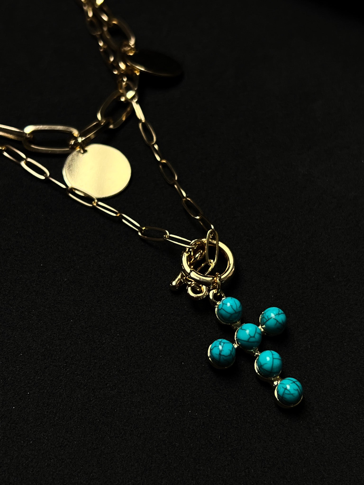 Colar Dupla Cruz Stones  - Dourado