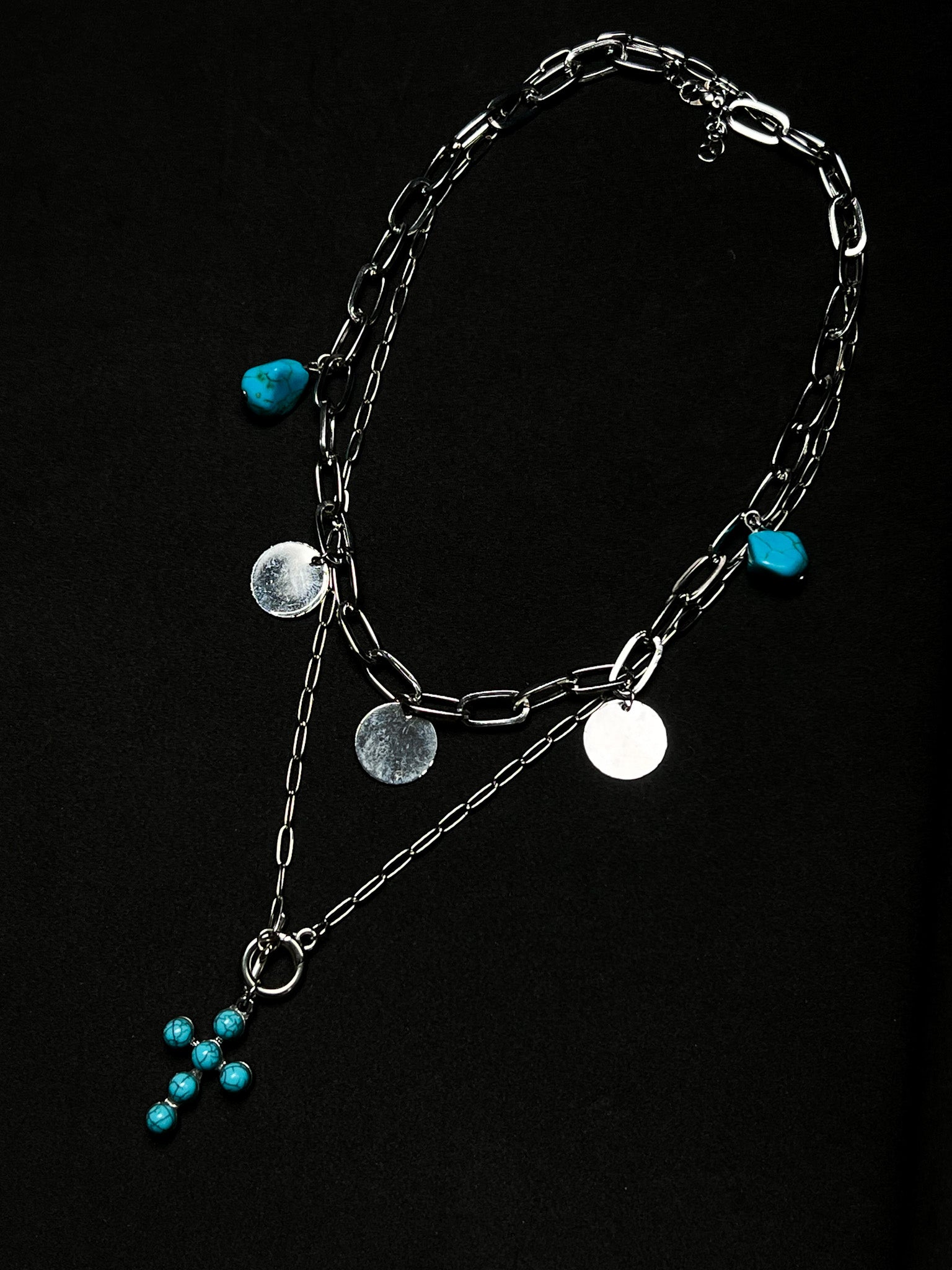 Colar Dupla Cruz Stones  - Prata