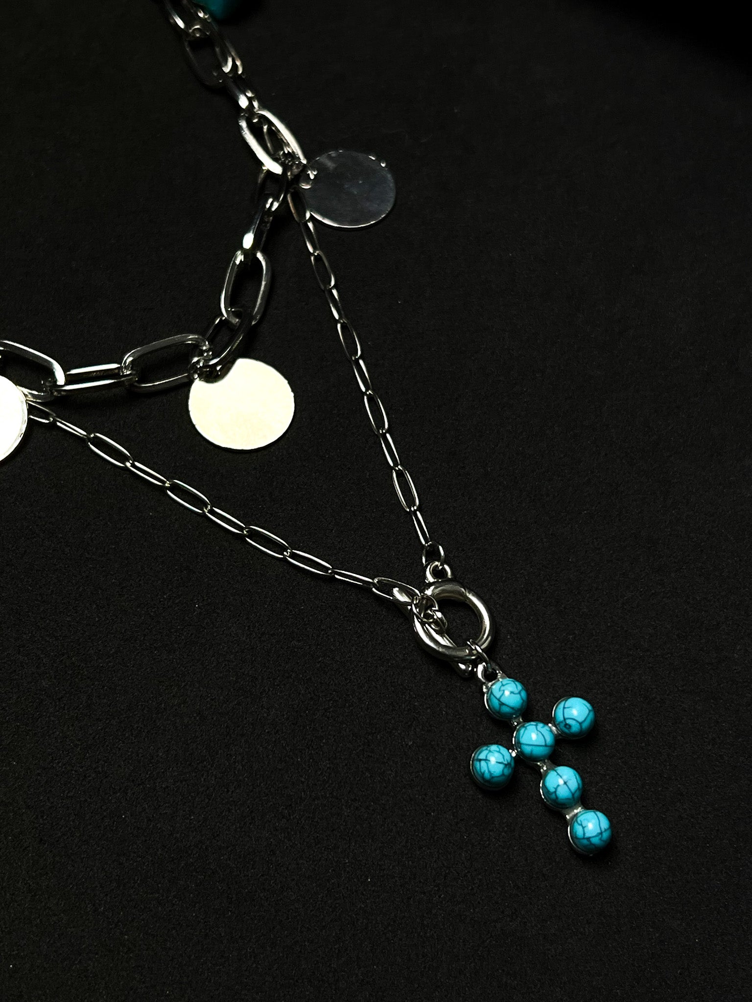 Colar Dupla Cruz Stones  - Prata