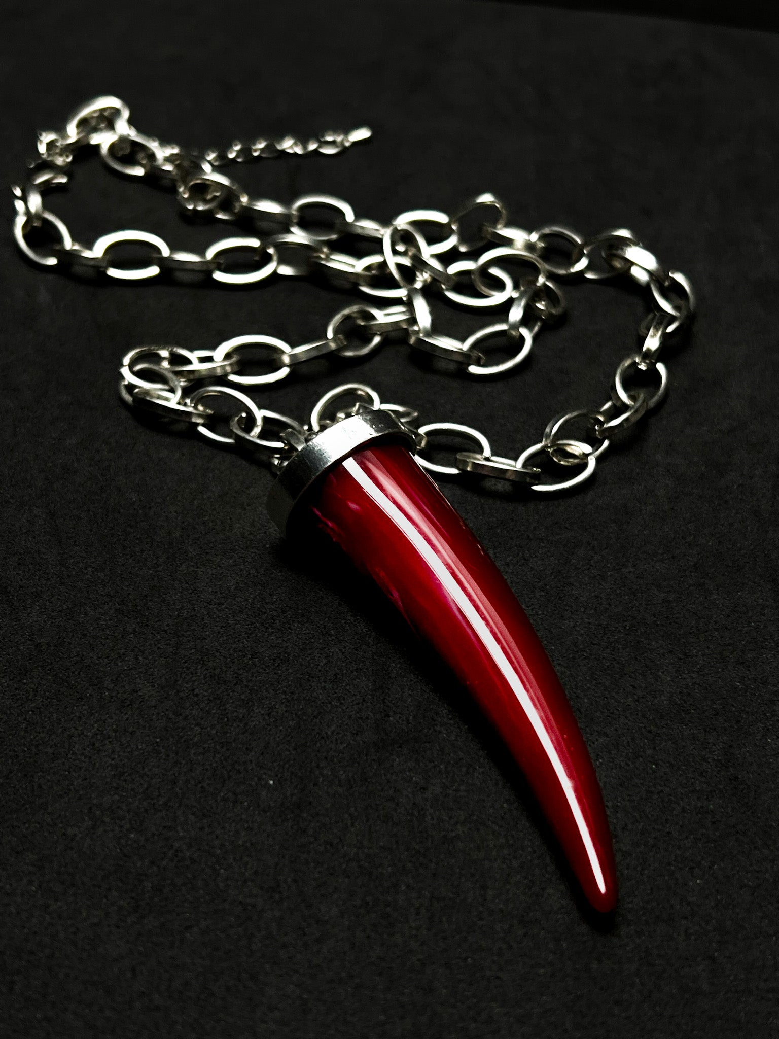 Colar Dente - Vermelho/Prata