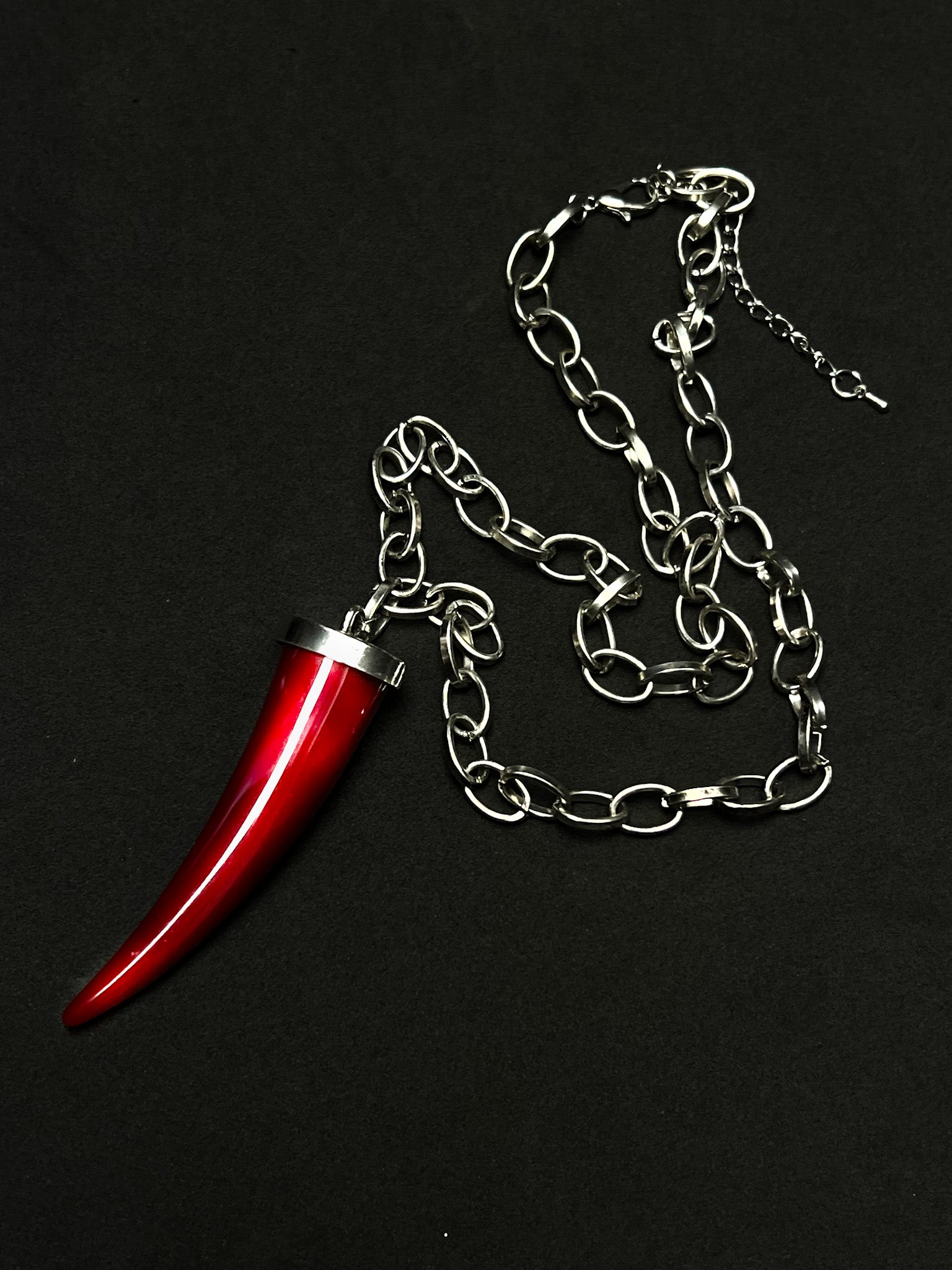 Colar Dente - Vermelho/Prata